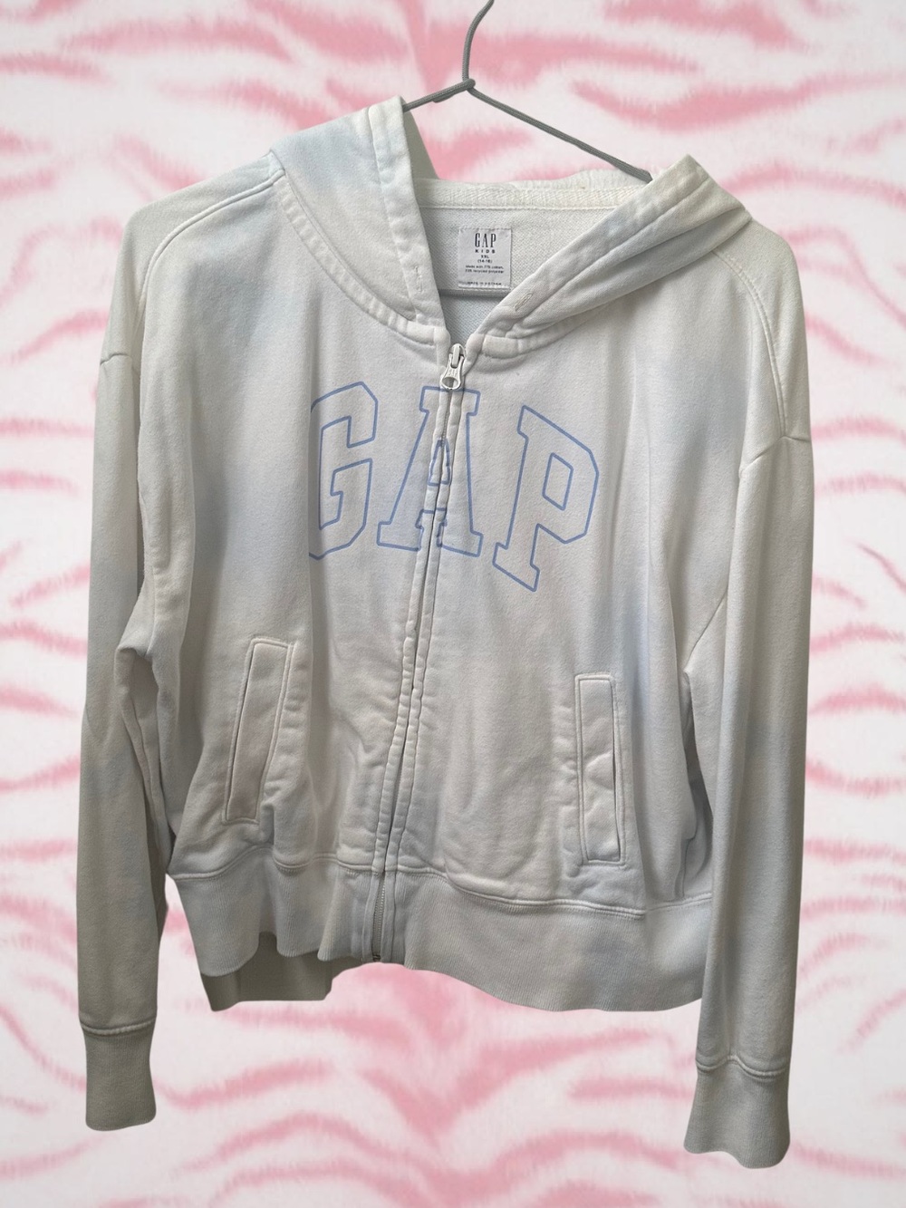 GAP Light Gray Zip Hoodie with Blue Logo